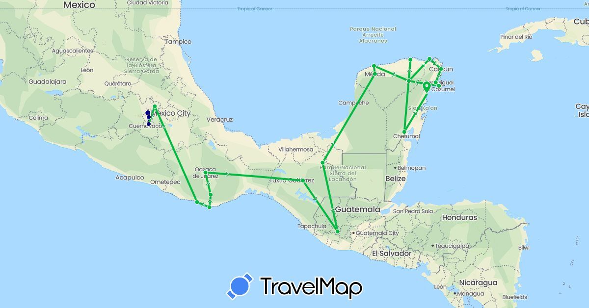 TravelMap itinerary: driving, bus in Guatemala, Mexico (North America)